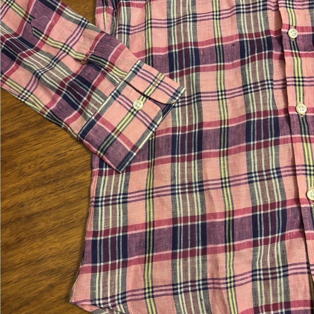 Ralph Lauren Sport women's long-sleeve checkered linen shirt slim fit - size 8 - Picture 3 of 9